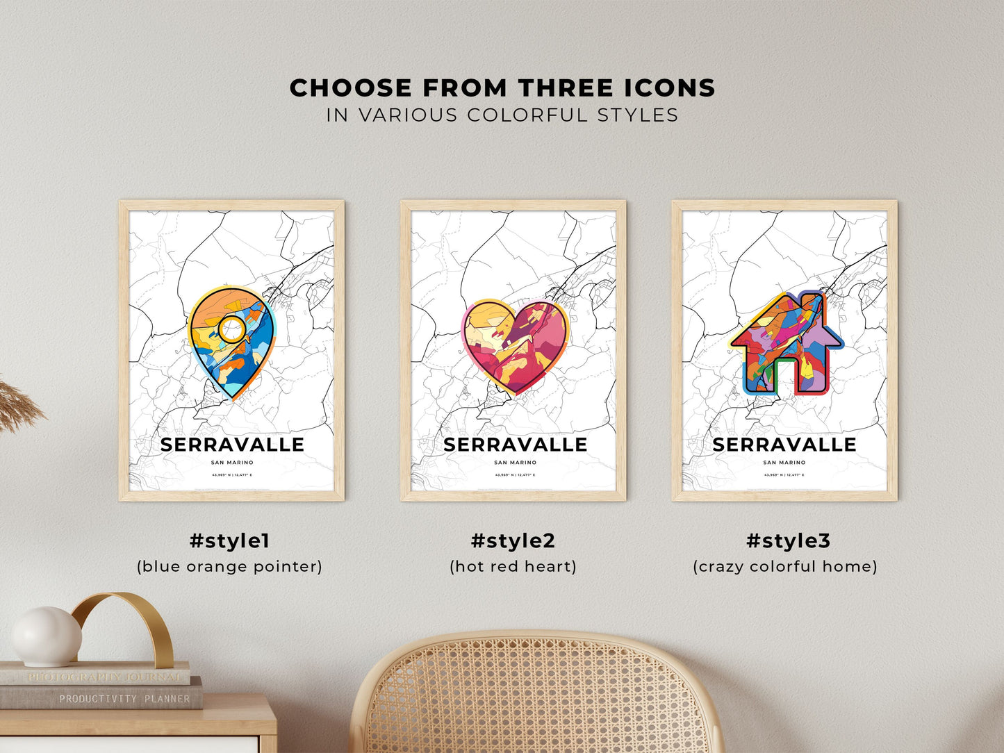 Serravalle San Marino maps with colorful icons