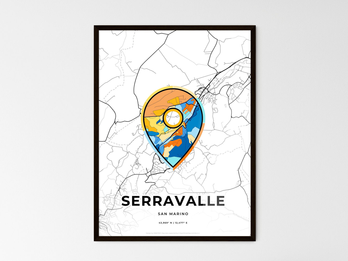 Serravalle San Marino wedding art map with pointer icon