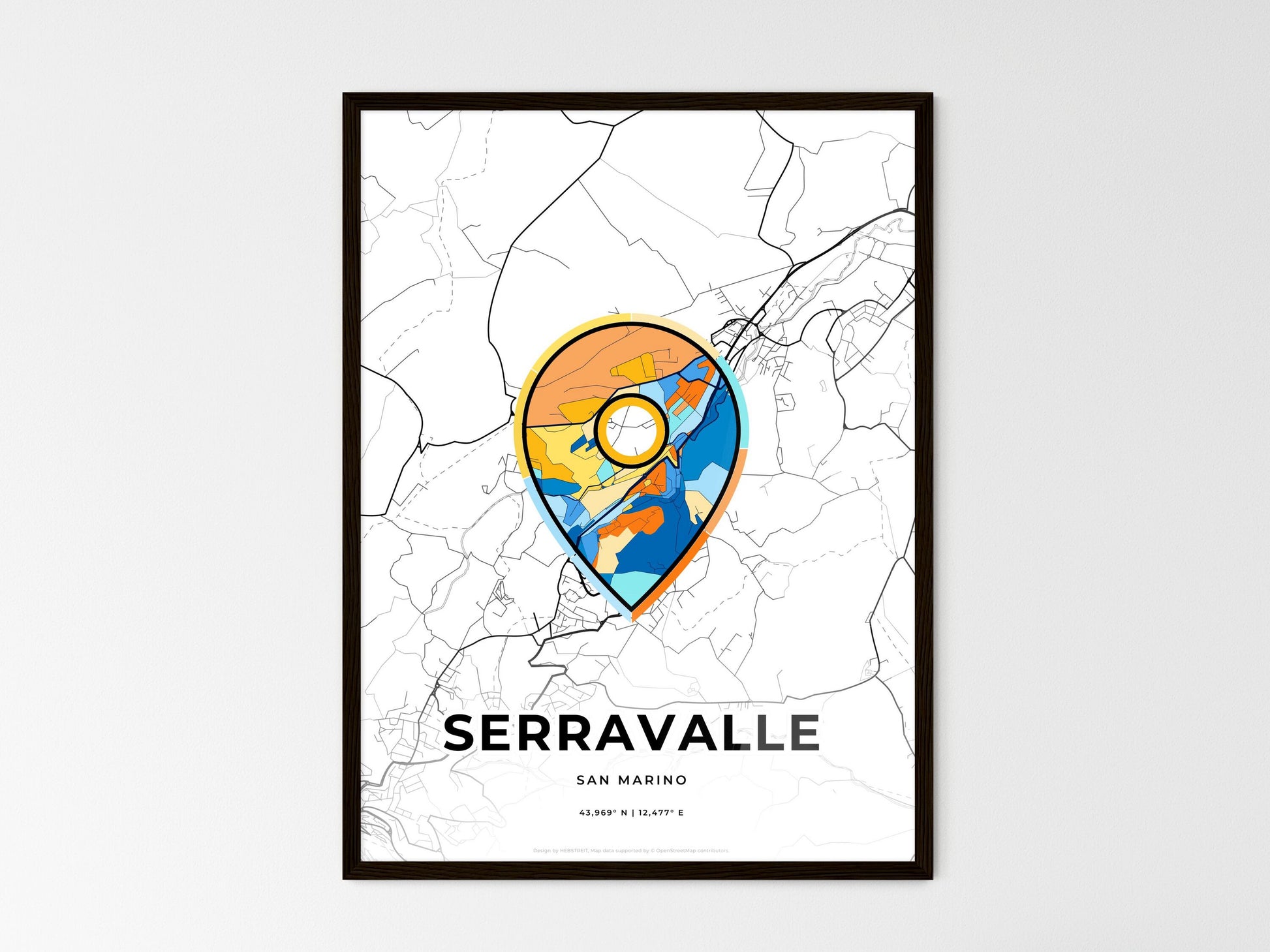 Serravalle San Marino wedding art map with pointer icon