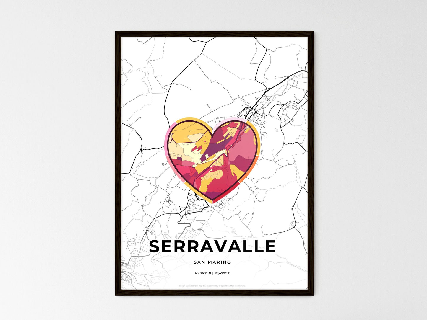 Serravalle San Marino wedding art map with heart icon