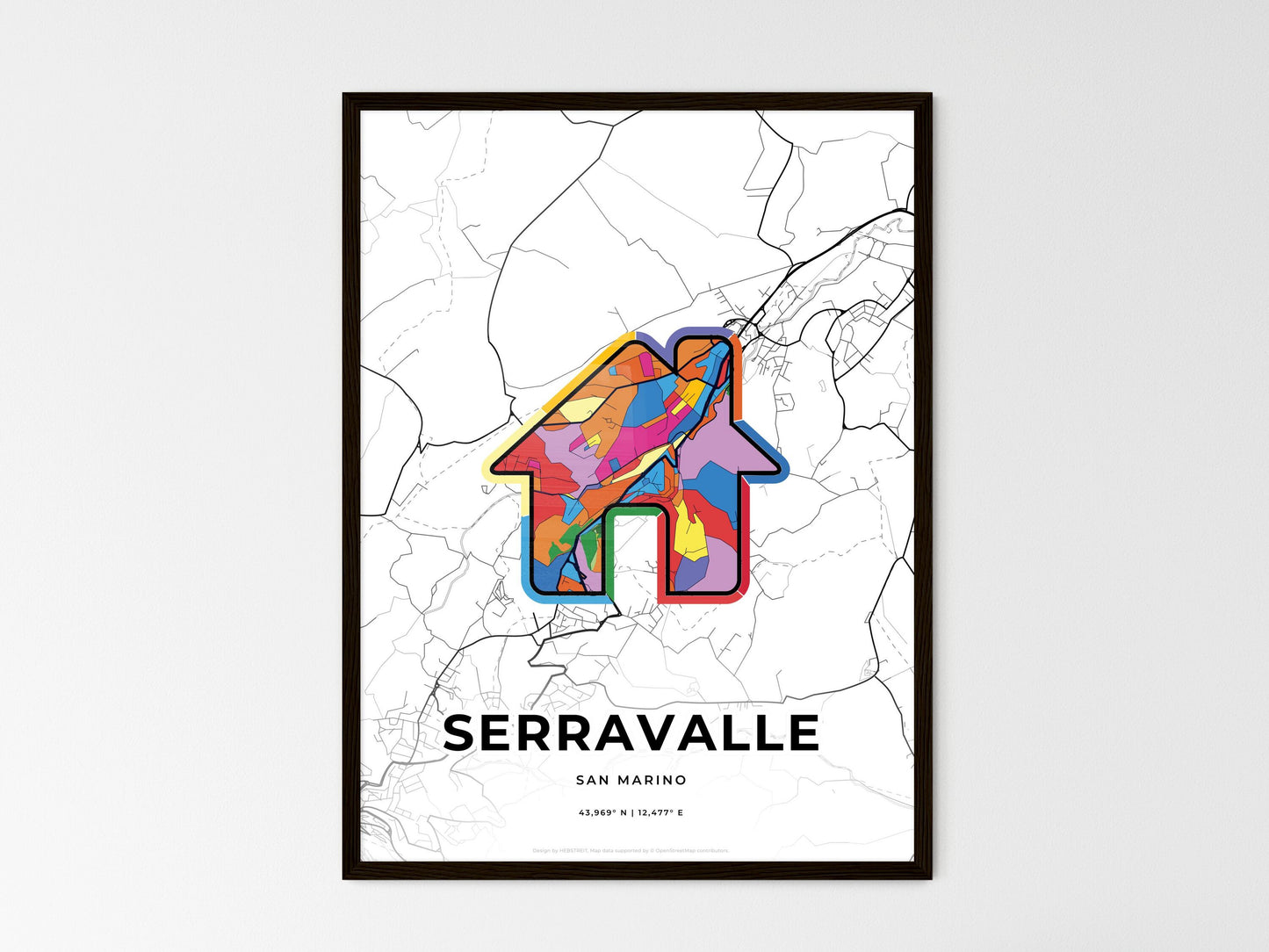 Serravalle San Marino wedding art map with home icon