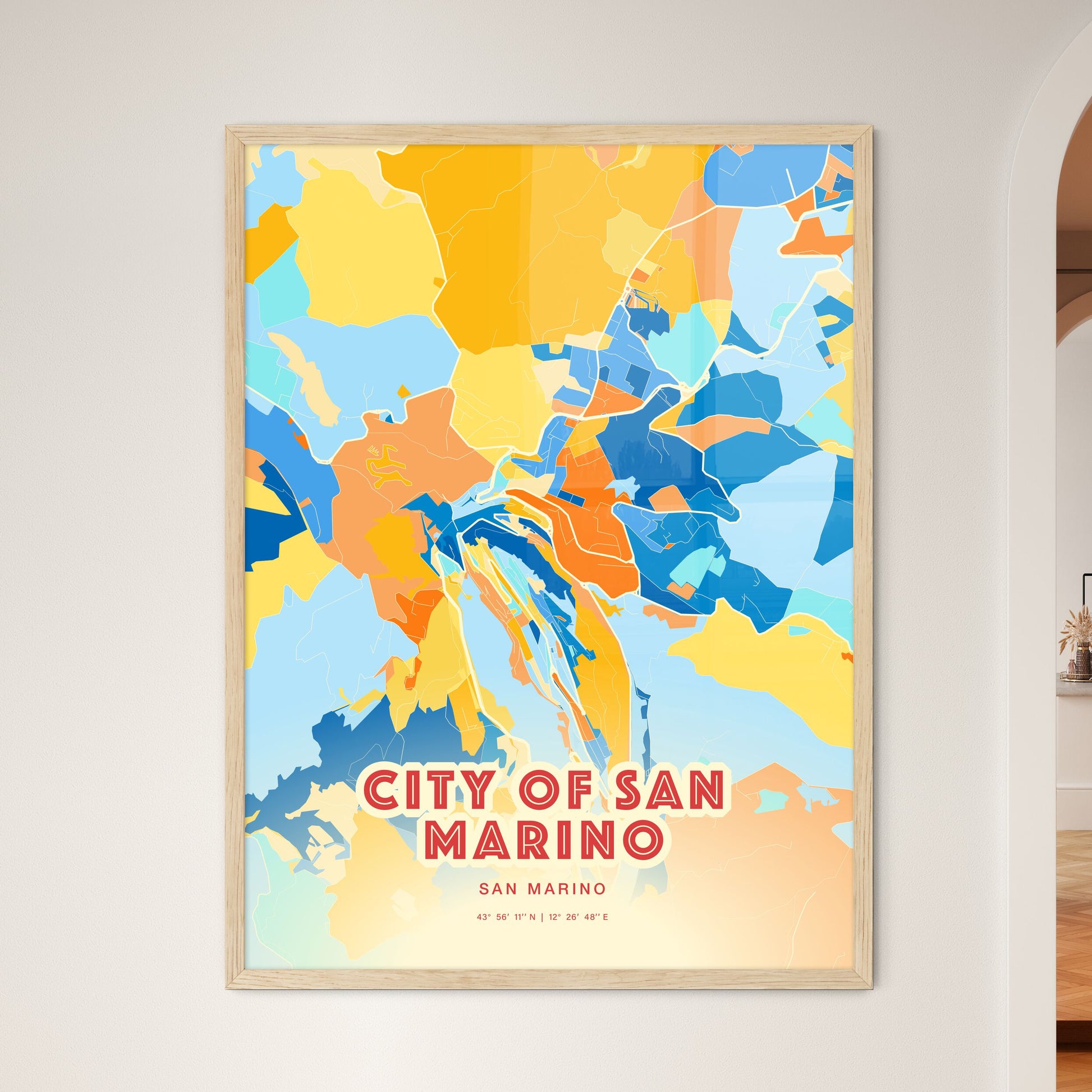 Colorful CITY OF SAN MARINO SAN MARINO Fine Art Map Blue Orange