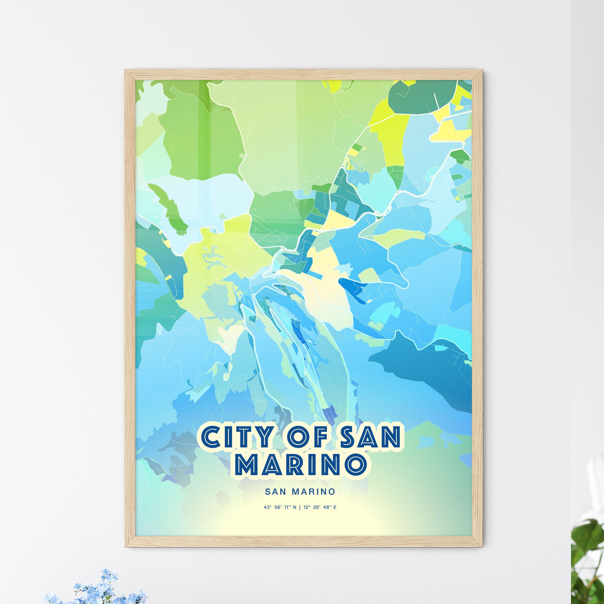 Colorful CITY OF SAN MARINO SAN MARINO Fine Art Map Cool Blue