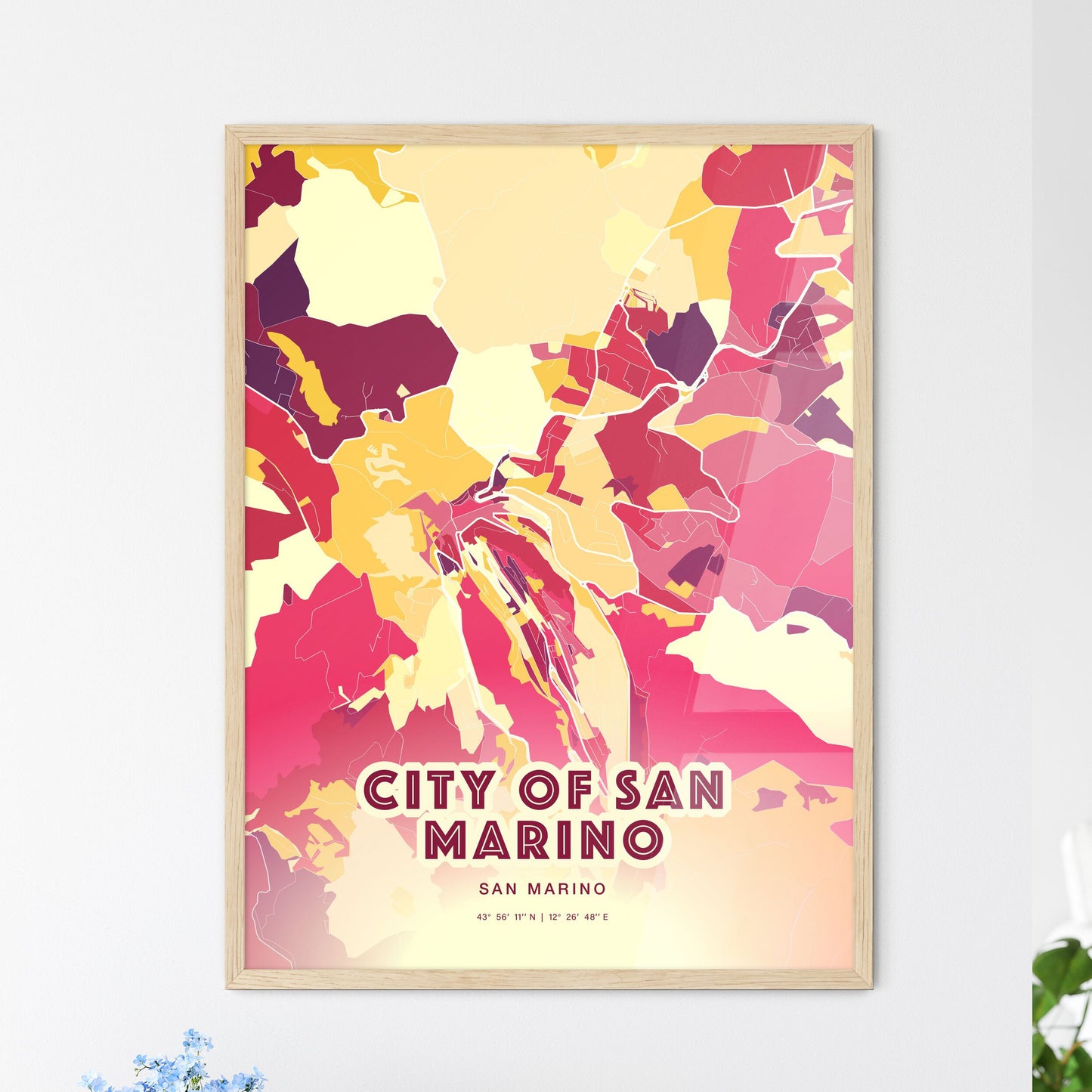 Colorful CITY OF SAN MARINO SAN MARINO Fine Art Map Hot Red