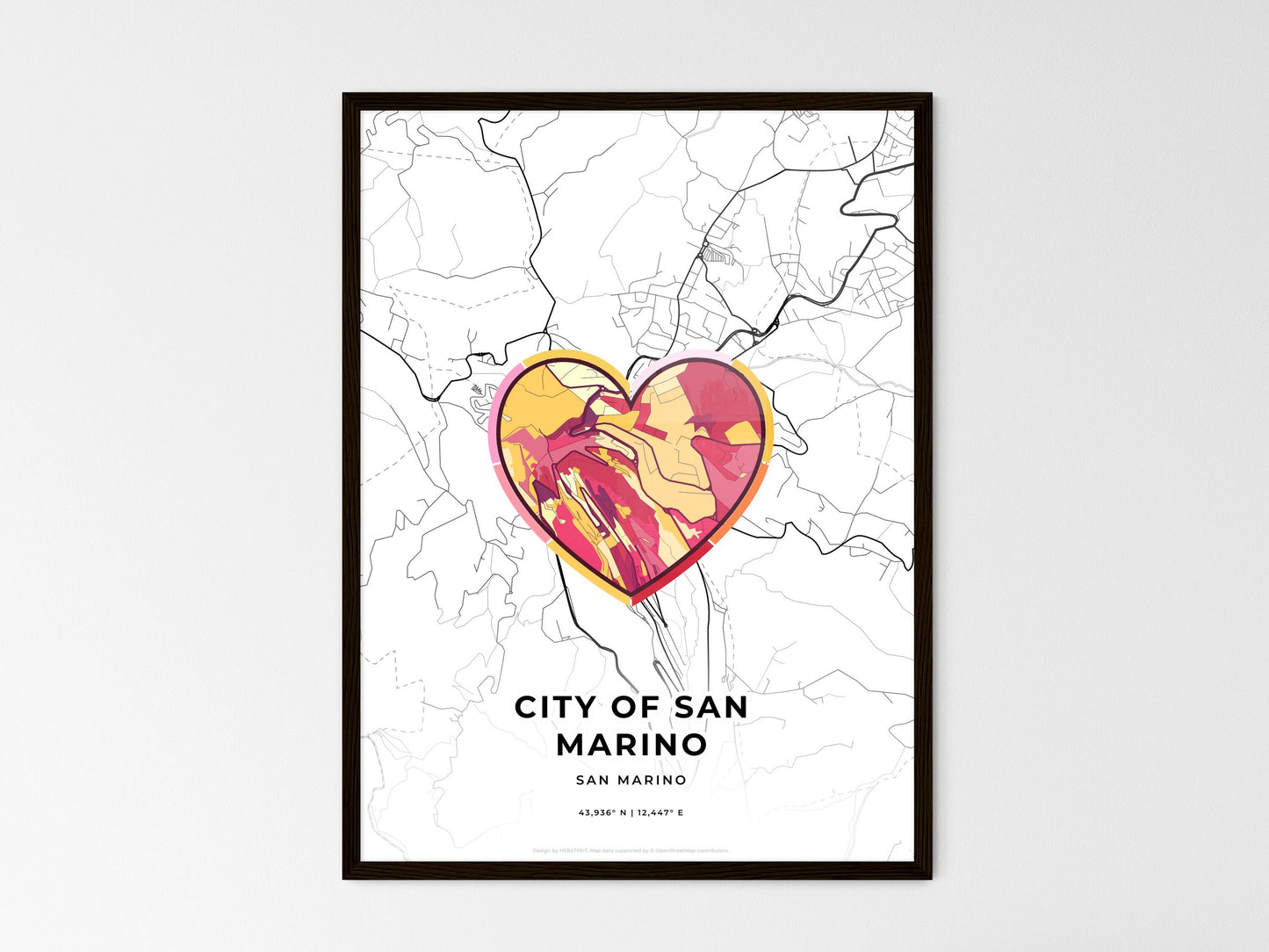 City Of San Marino San Marino wedding art map with heart icon