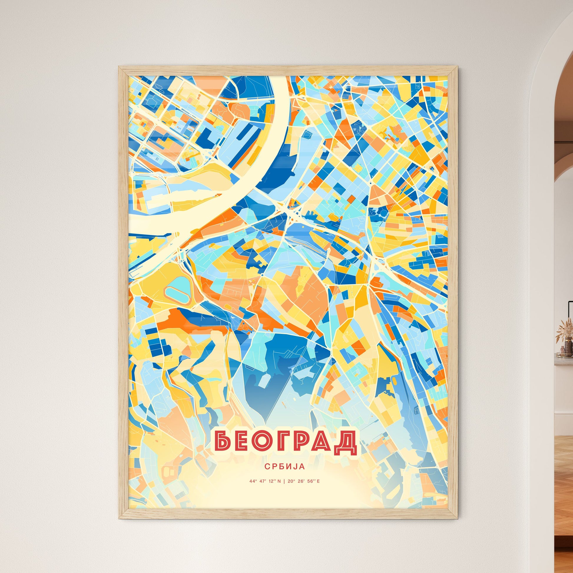 Colorful Belgrade Serbia Fine Art Map Blue Orange