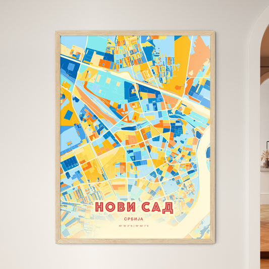 Colorful Novi Sad Serbia Fine Art Map Blue Orange