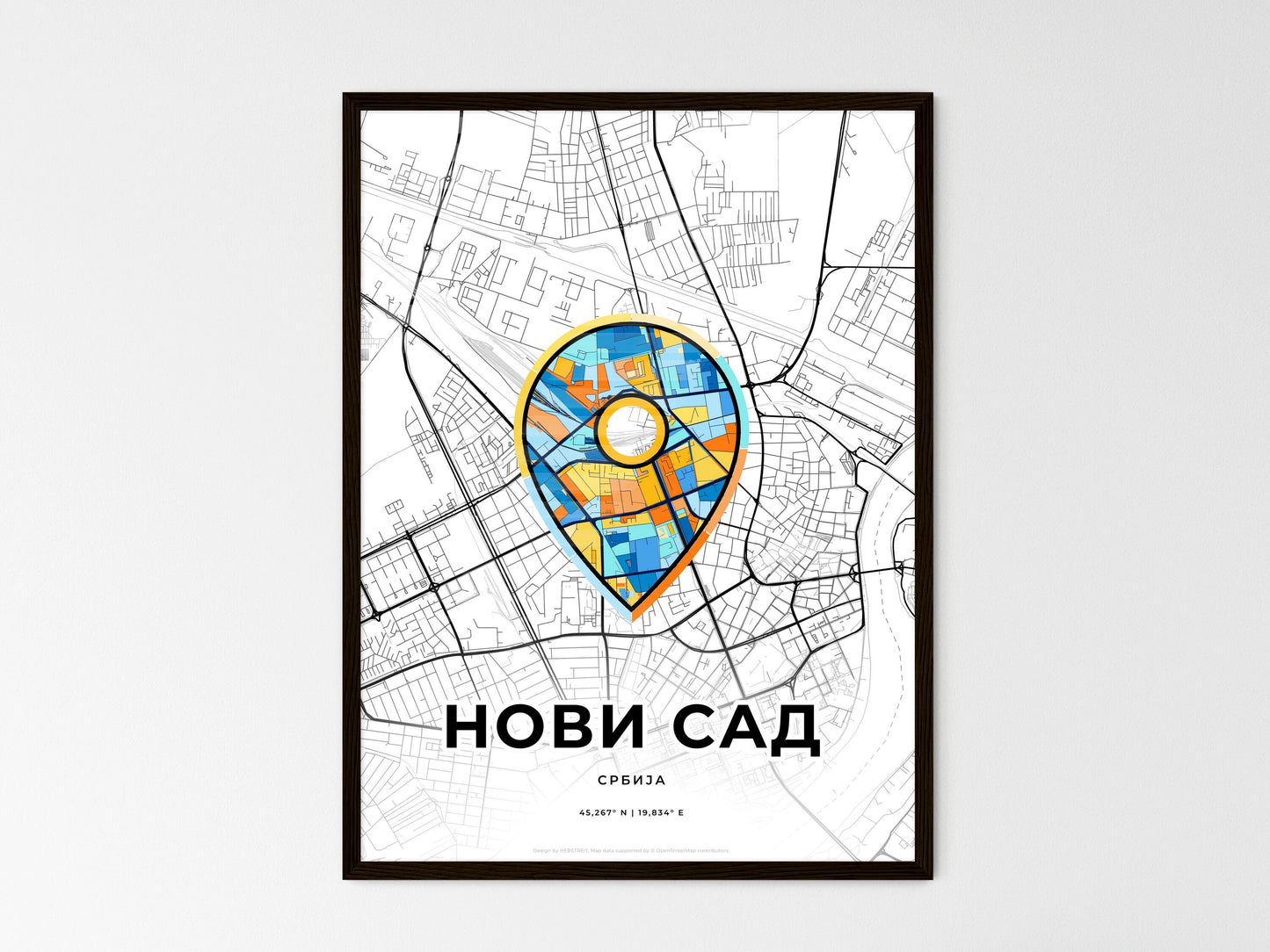 Novi Sad Serbia wedding art map with pointer icon