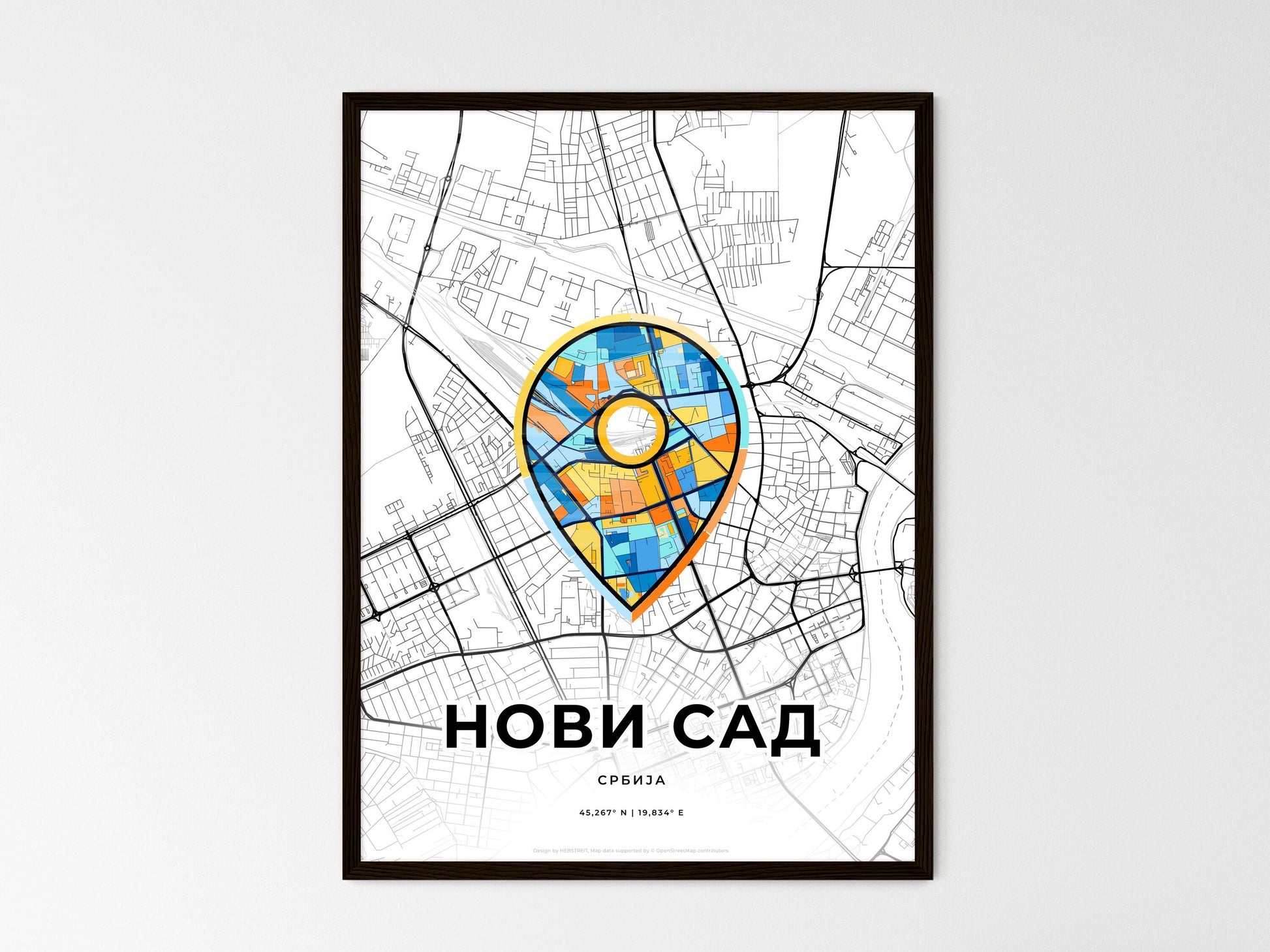 Novi Sad Serbia wedding art map with pointer icon