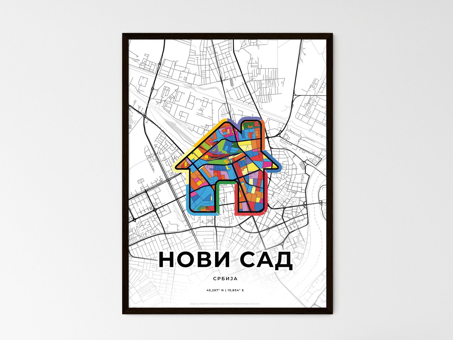 Novi Sad Serbia wedding art map with home icon