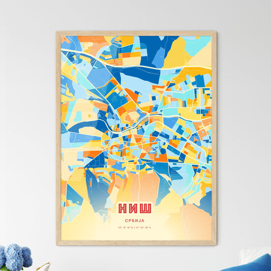 Colorful NIŠ SERBIA Fine Art Map Blue Orange