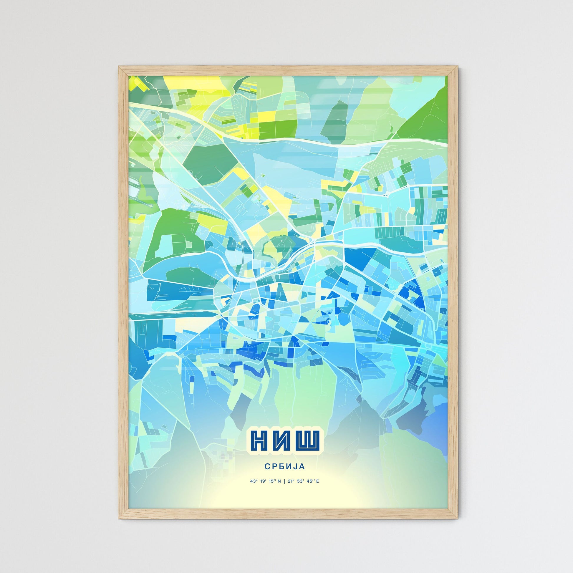 Colorful NIŠ SERBIA Fine Art Map Cool Blue