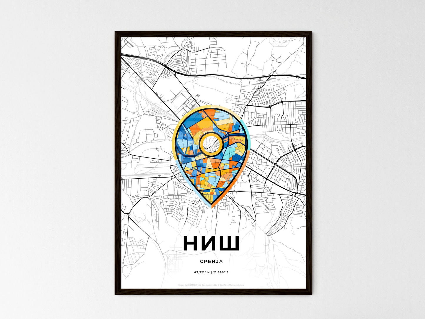 Niš Serbia wedding art map with pointer icon