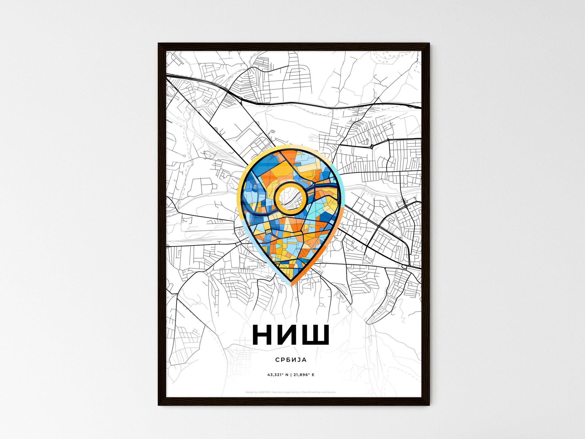 Niš Serbia wedding art map with pointer icon