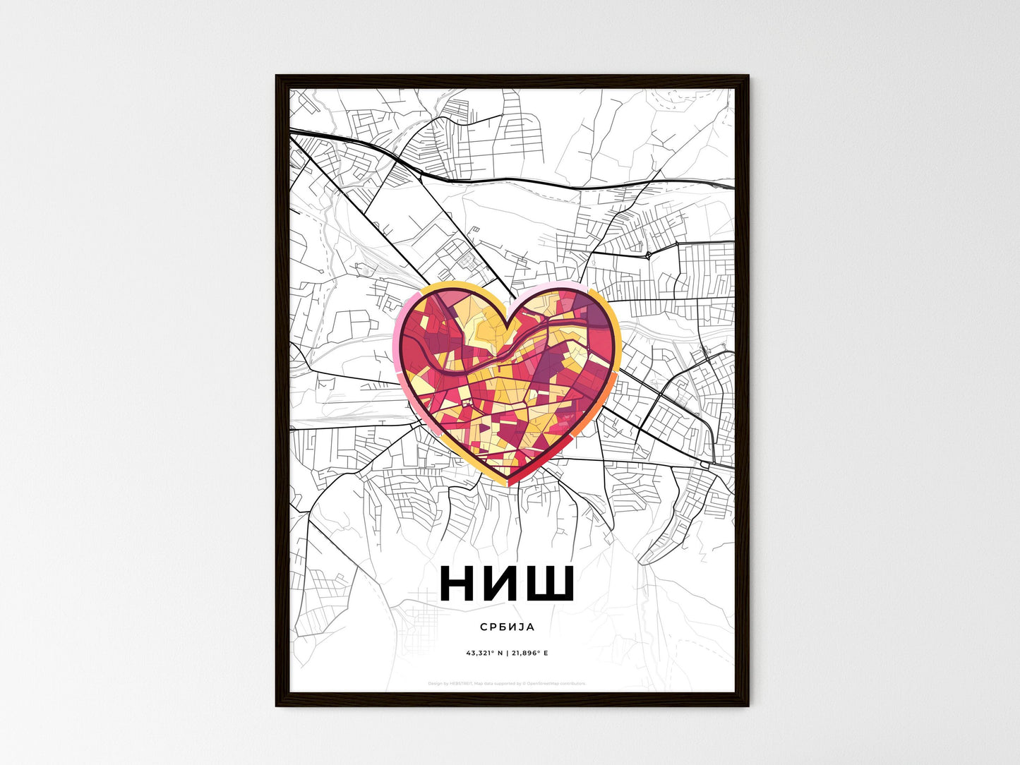 Niš Serbia wedding art map with heart icon