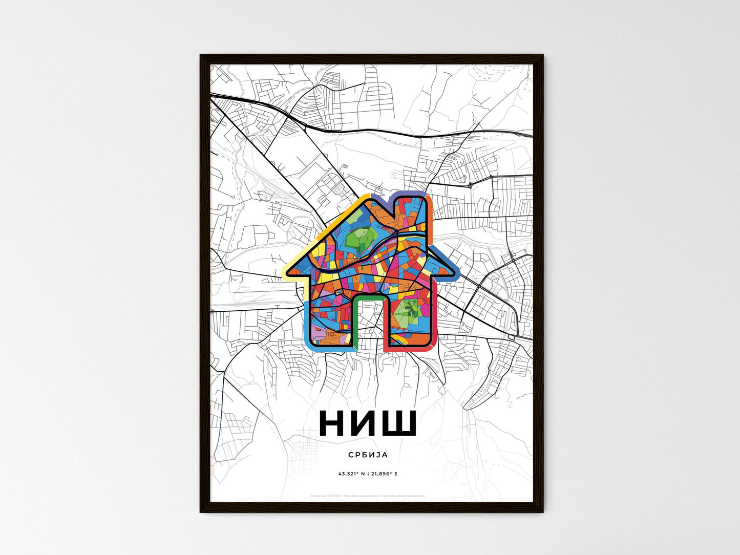 Niš Serbia wedding art map with home icon