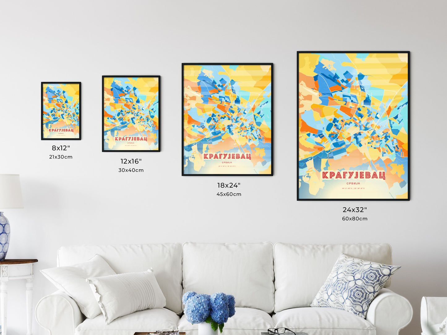 Colorful KRAGUJEVAC SERBIA Fine Art Map Blue Orange