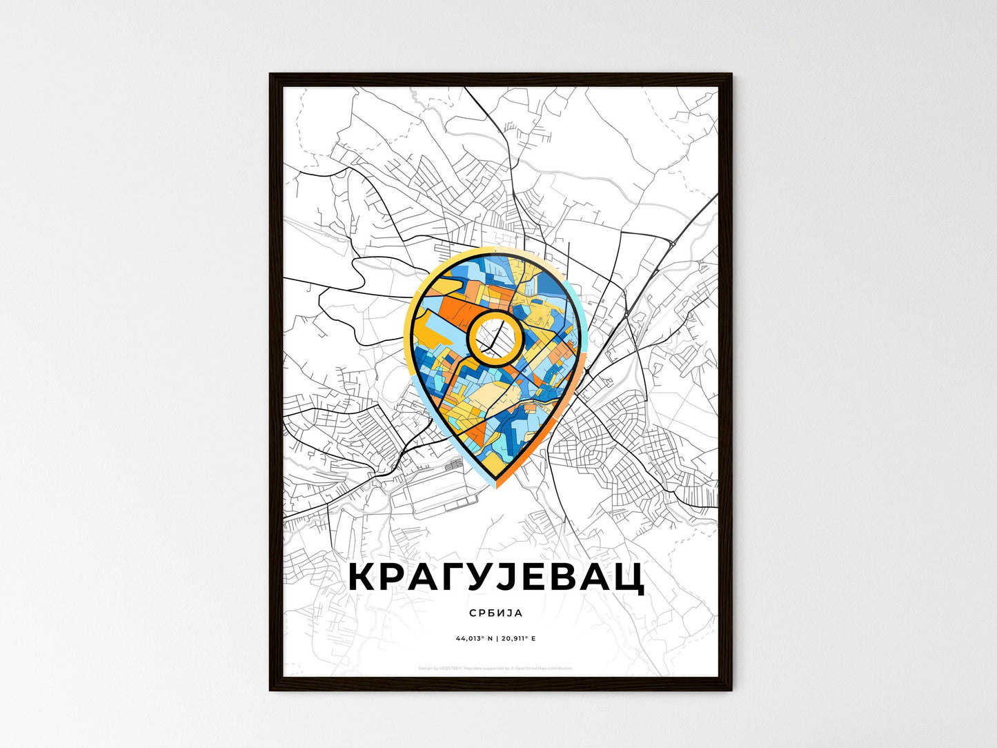 Kragujevac Serbia wedding art map with pointer icon