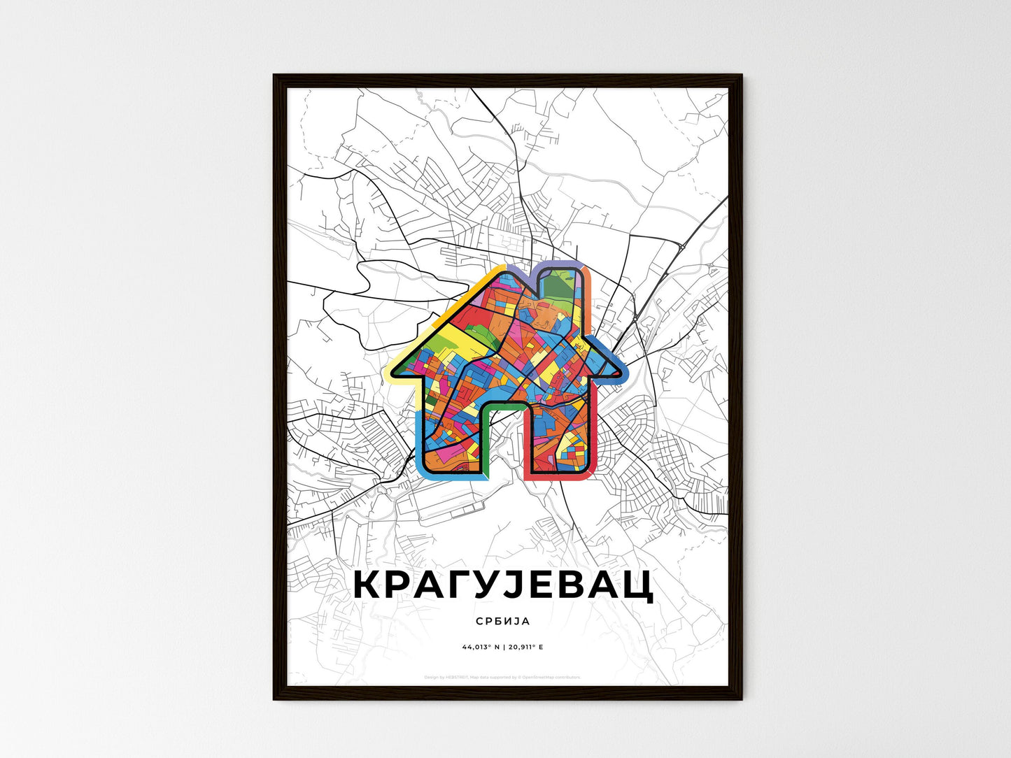 Kragujevac Serbia wedding art map with home icon