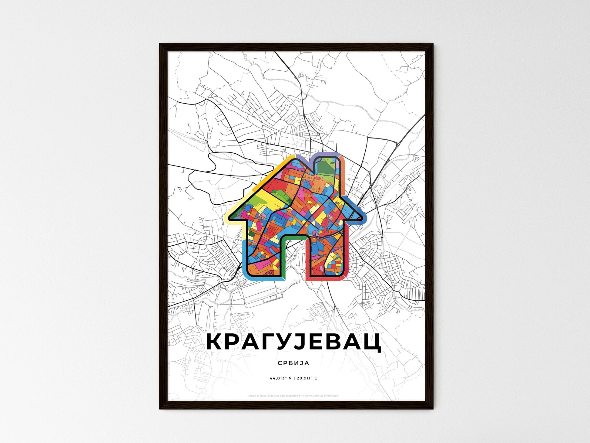 Kragujevac Serbia wedding art map with home icon