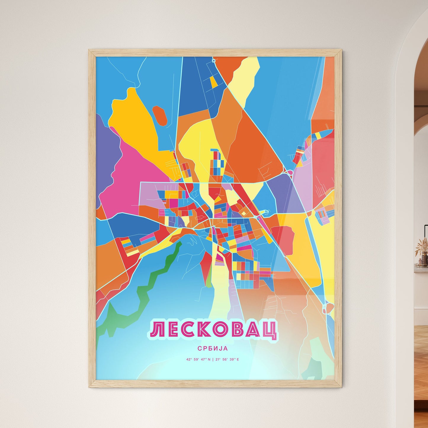 Colorful LESKOVAC SERBIA Fine Art Map Crazy Colors