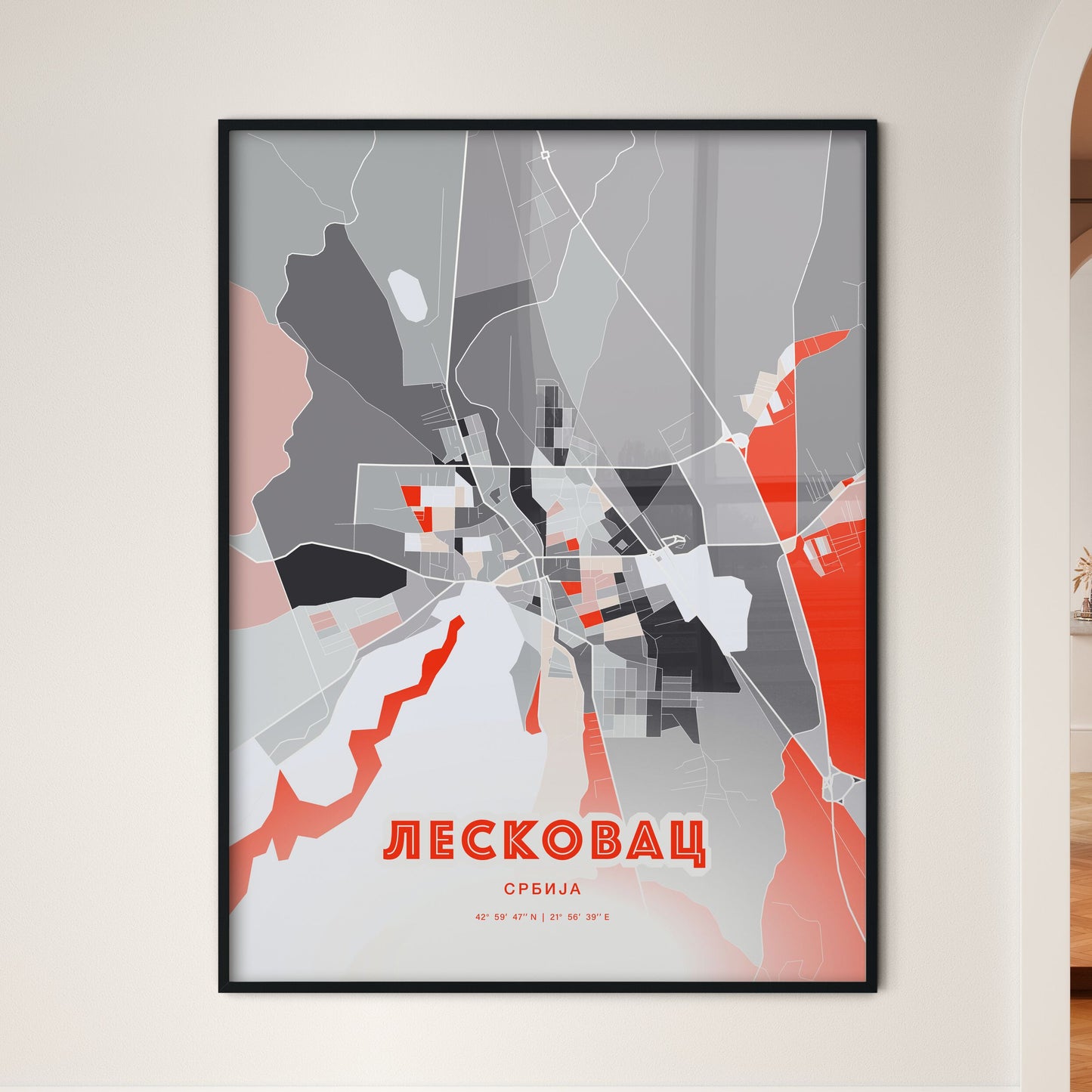 Colorful LESKOVAC SERBIA Fine Art Map Modern