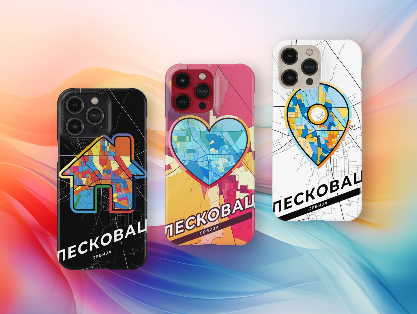 Leskovac Serbia slim phone case with colorful icon. Birthday, wedding or housewarming gift. Couple match cases.