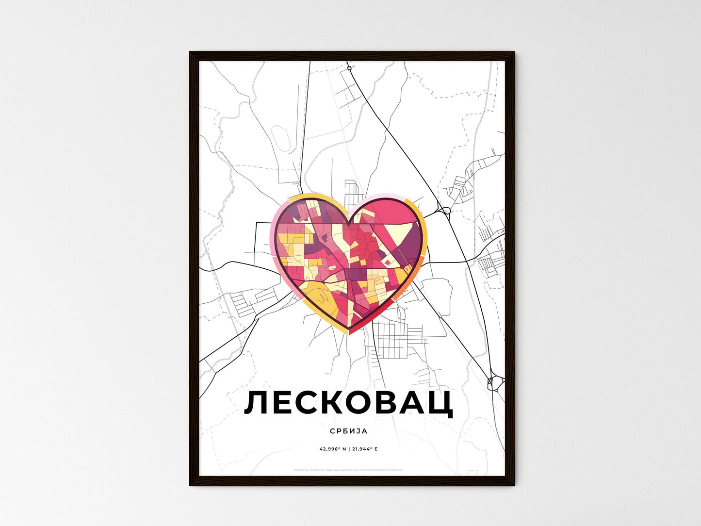 Leskovac Serbia wedding art map with heart icon