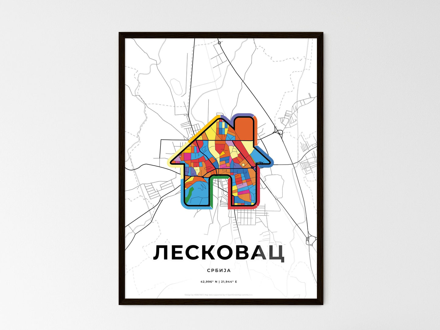 Leskovac Serbia wedding art map with home icon