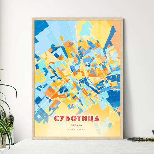 Colorful SUBOTICA SERBIA Fine Art Map Blue Orange