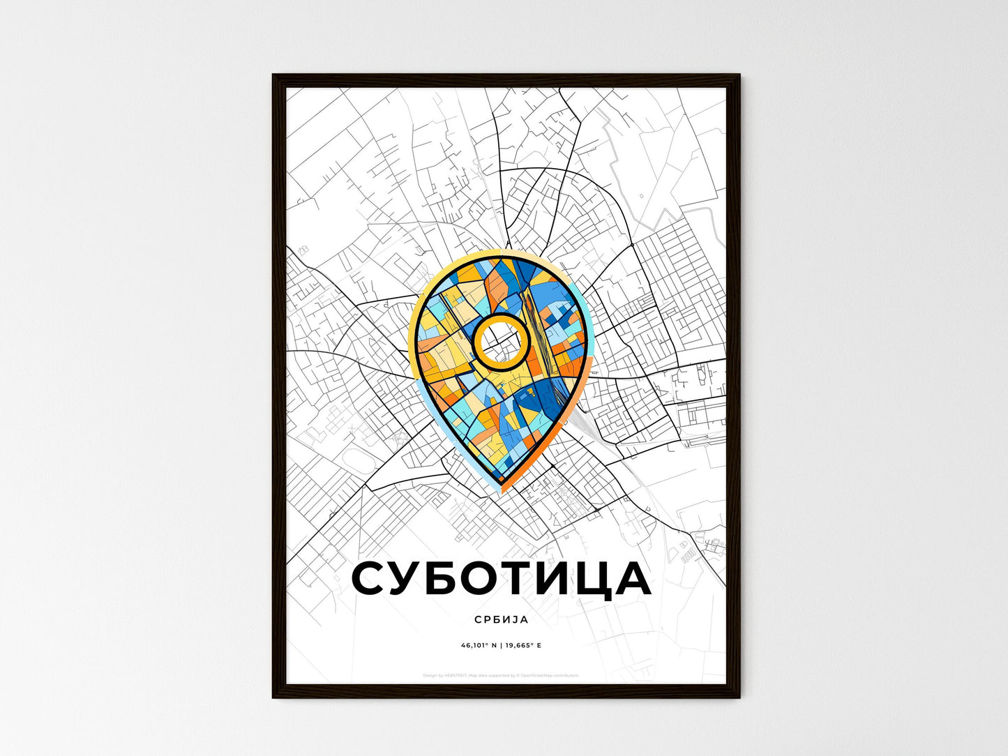 Subotica Serbia wedding art map with pointer icon