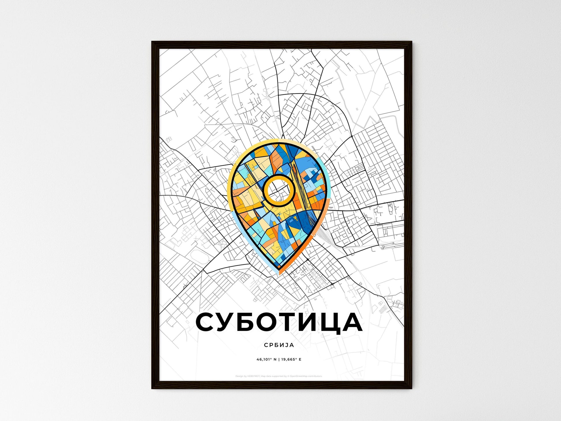 Subotica Serbia wedding art map with pointer icon