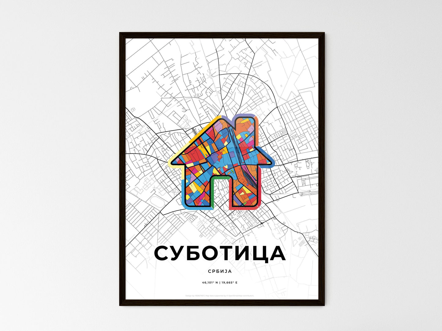 Subotica Serbia wedding art map with home icon