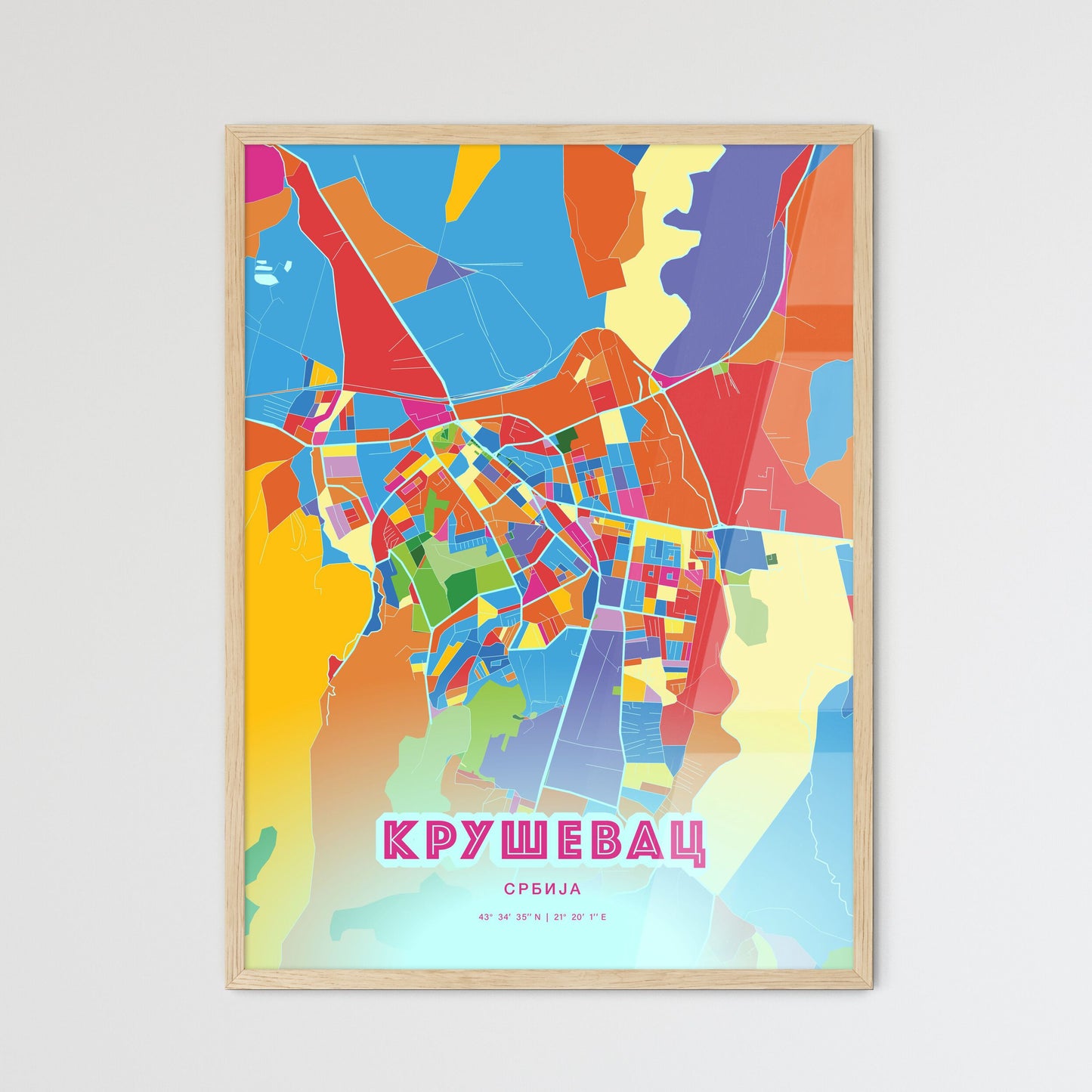 Colorful KRUŠEVAC SERBIA Fine Art Map Crazy Colors