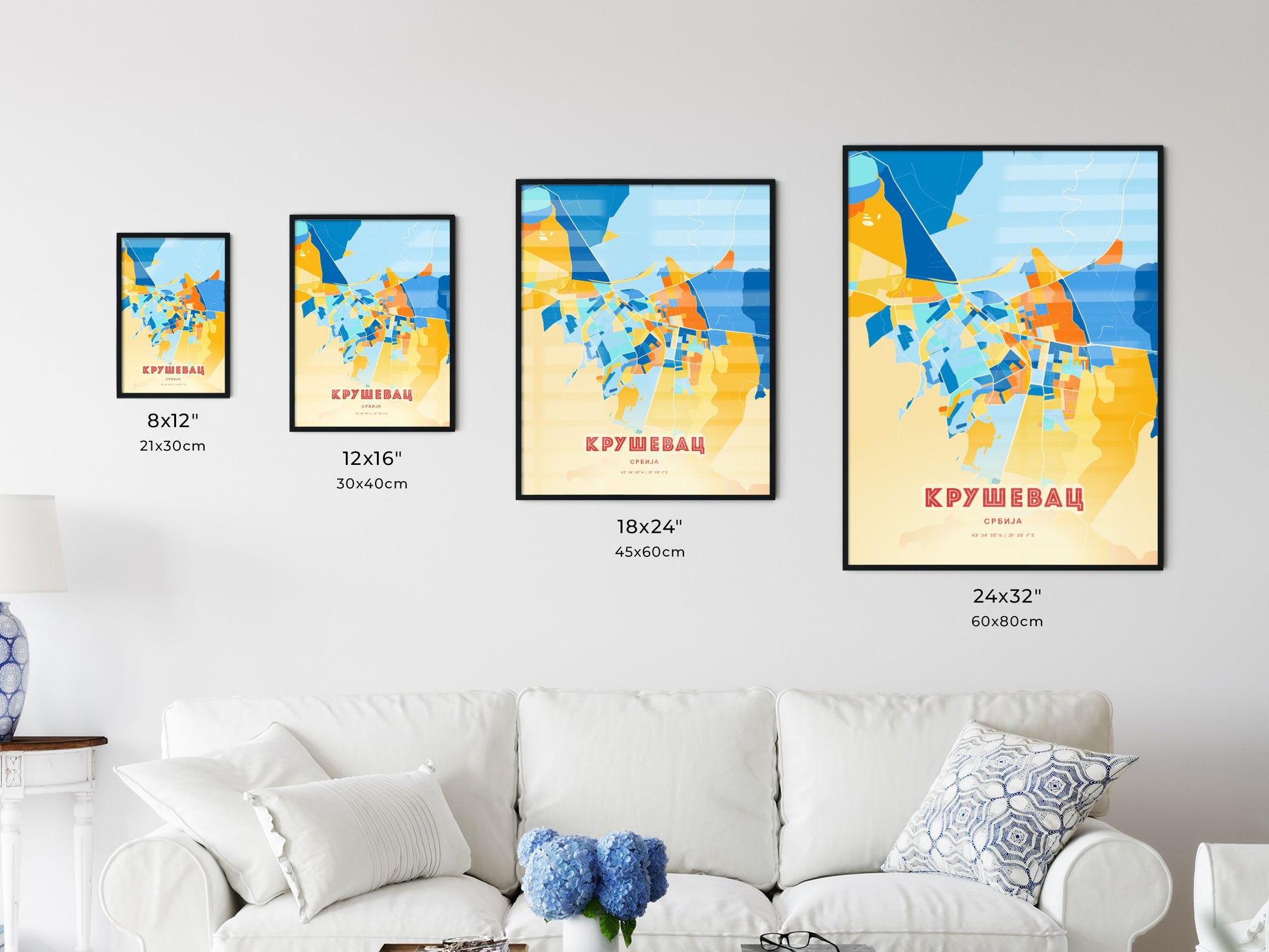 Colorful KRUŠEVAC SERBIA Fine Art Map Blue Orange