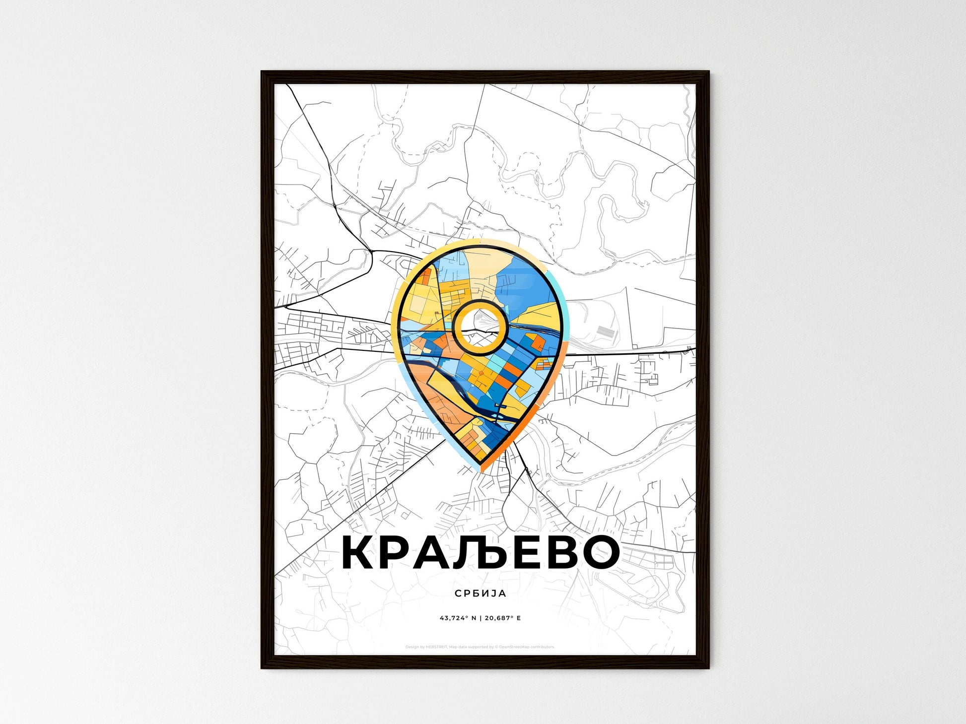 Kraljevo Serbia wedding art map with pointer icon
