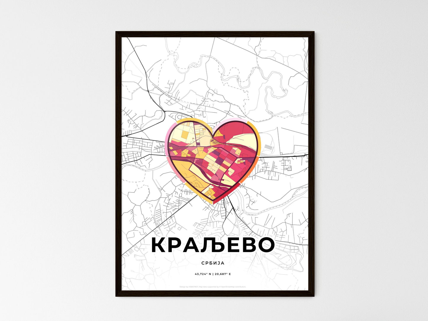 Kraljevo Serbia wedding art map with heart icon