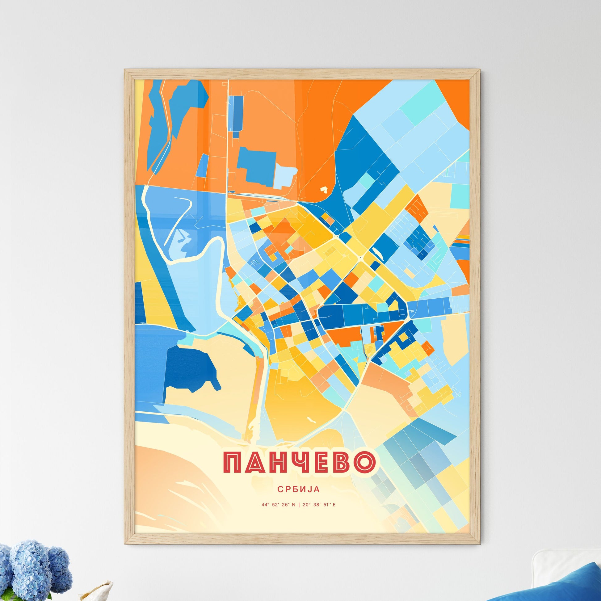 Colorful PANČEVO SERBIA Fine Art Map Blue Orange