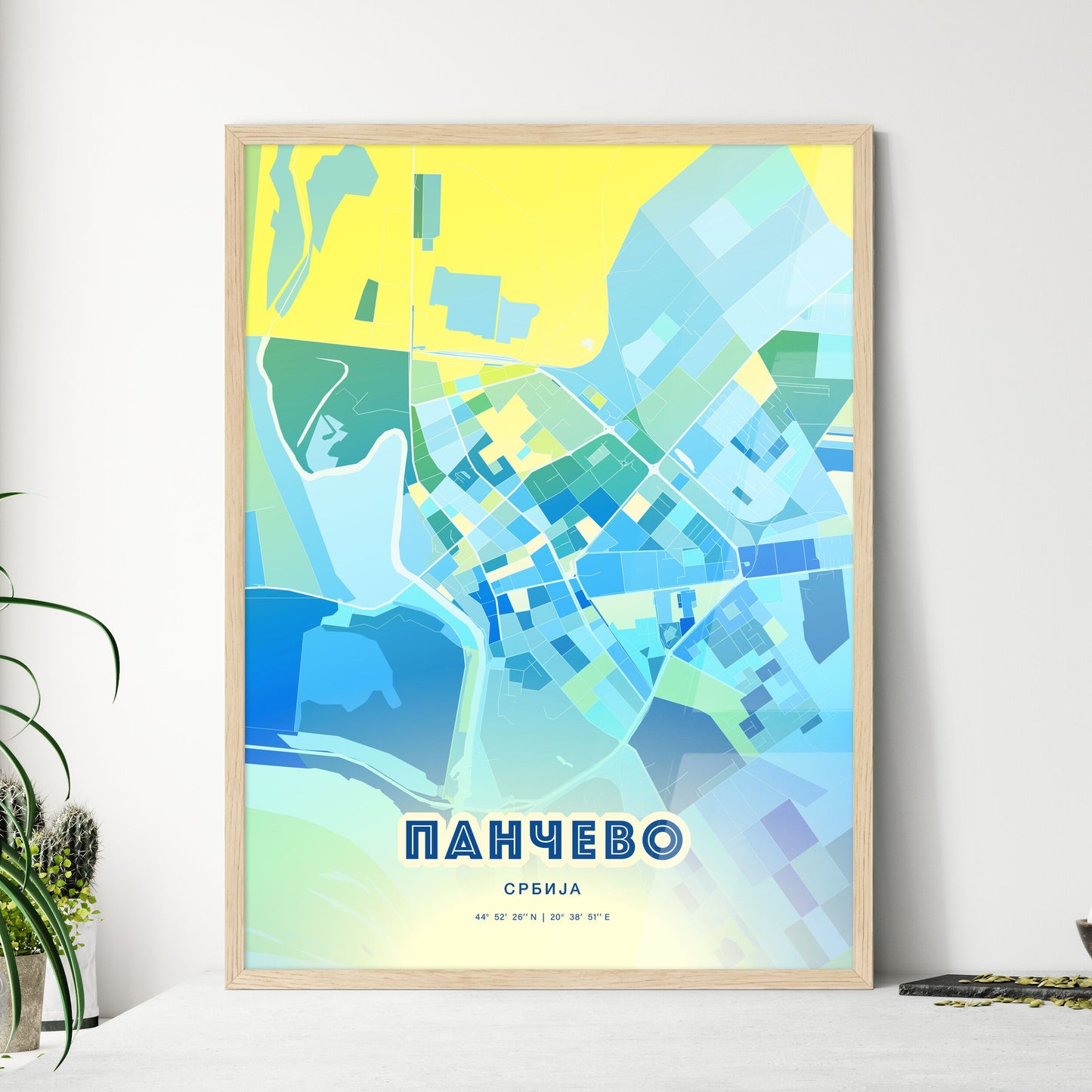 Colorful PANČEVO SERBIA Fine Art Map Cool Blue