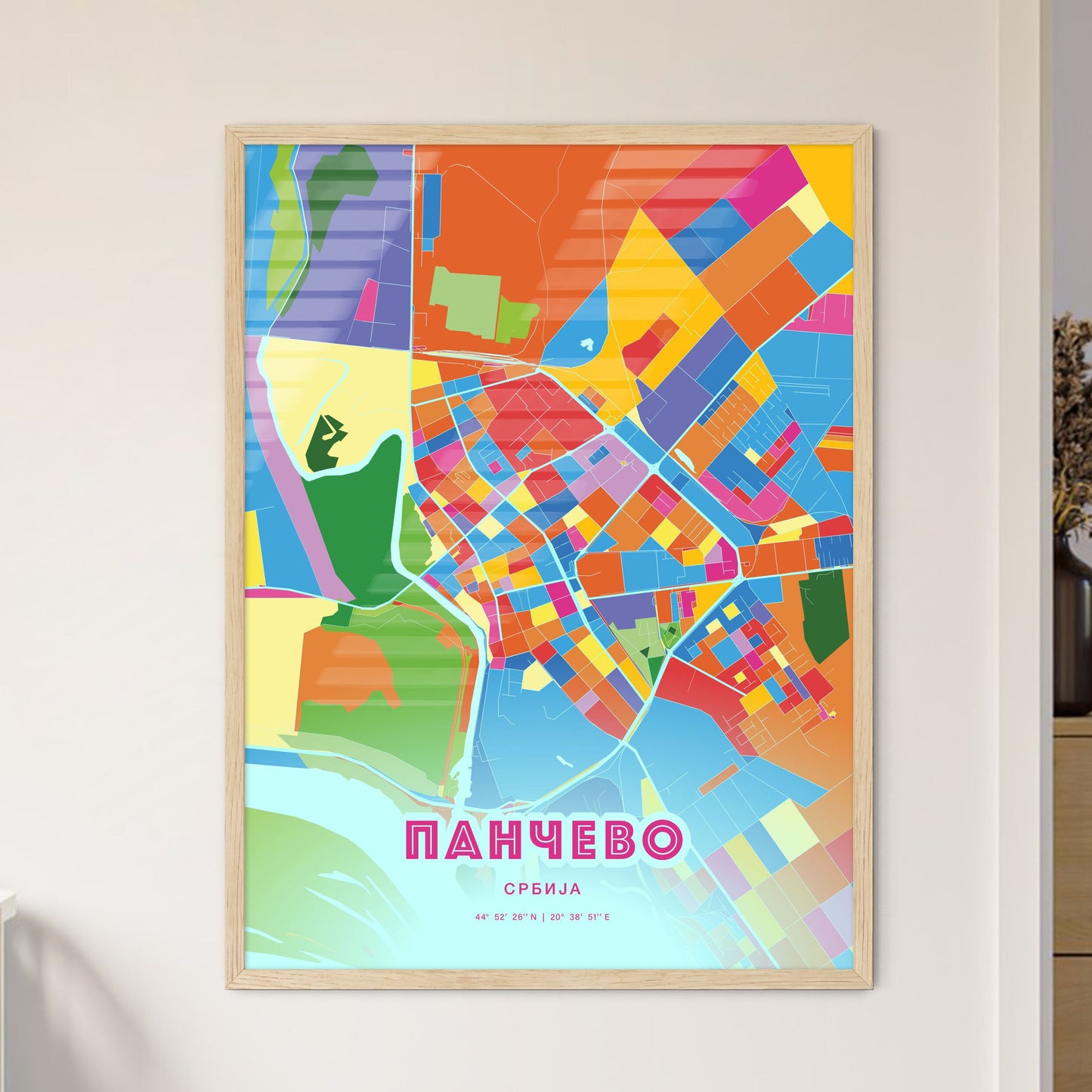 Colorful PANČEVO SERBIA Fine Art Map Crazy Colors