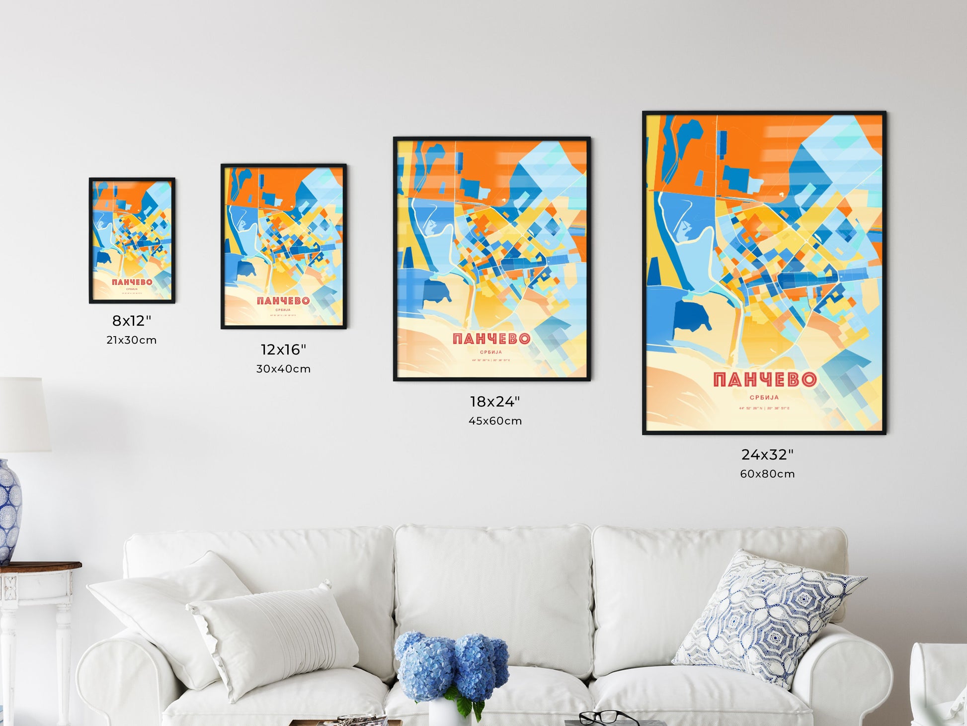 Colorful PANČEVO SERBIA Fine Art Map Blue Orange