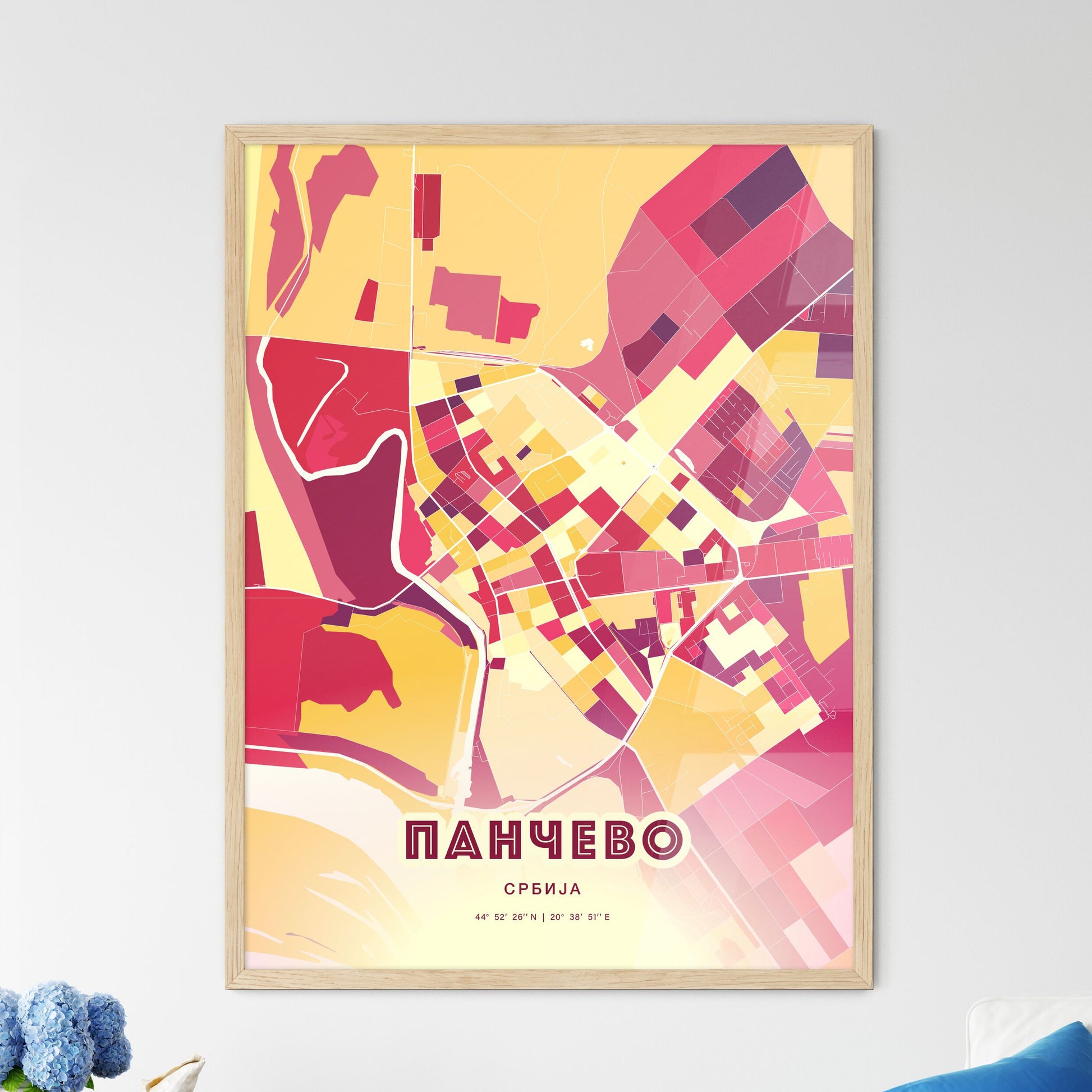 Colorful PANČEVO SERBIA Fine Art Map Hot Red