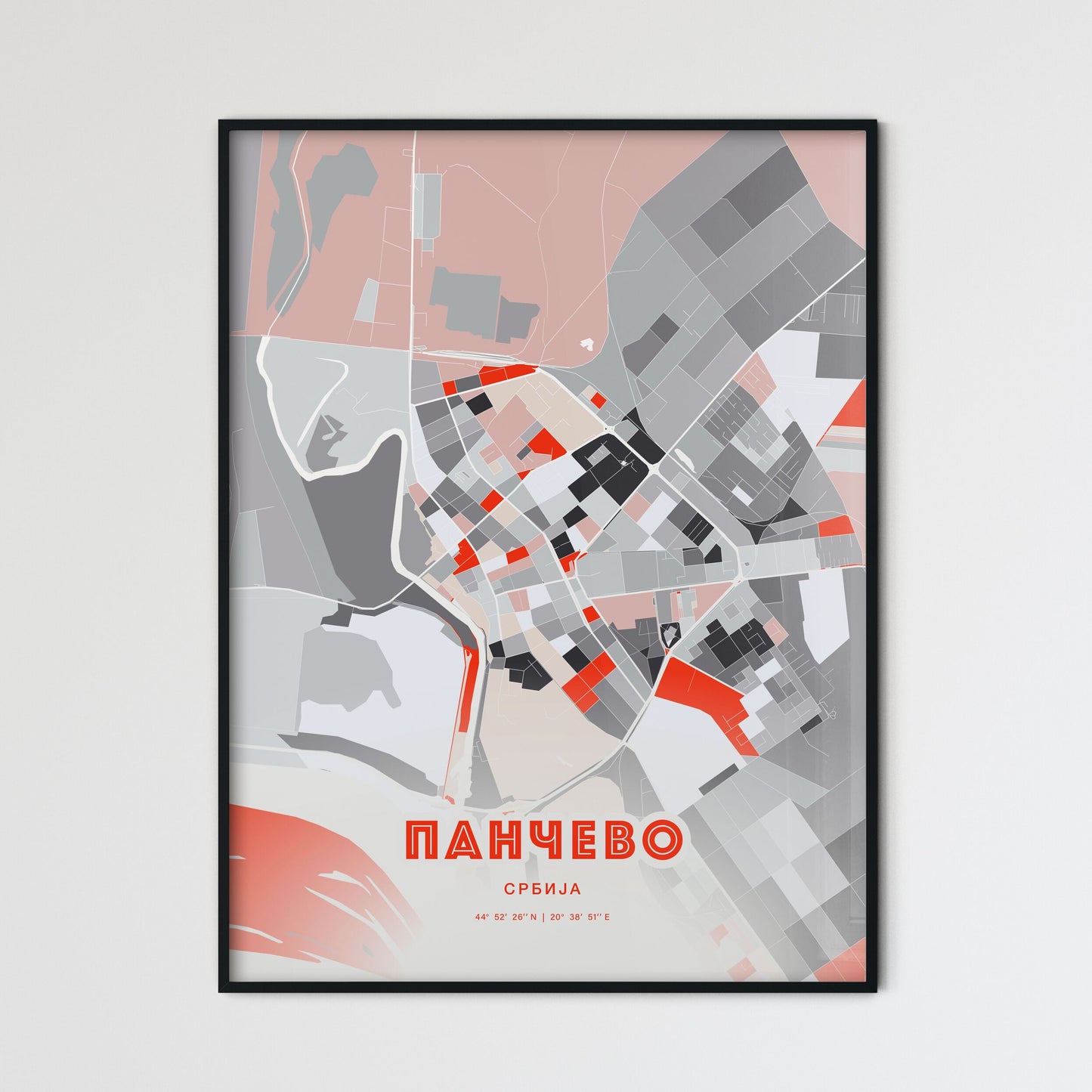 Colorful PANČEVO SERBIA Fine Art Map Modern