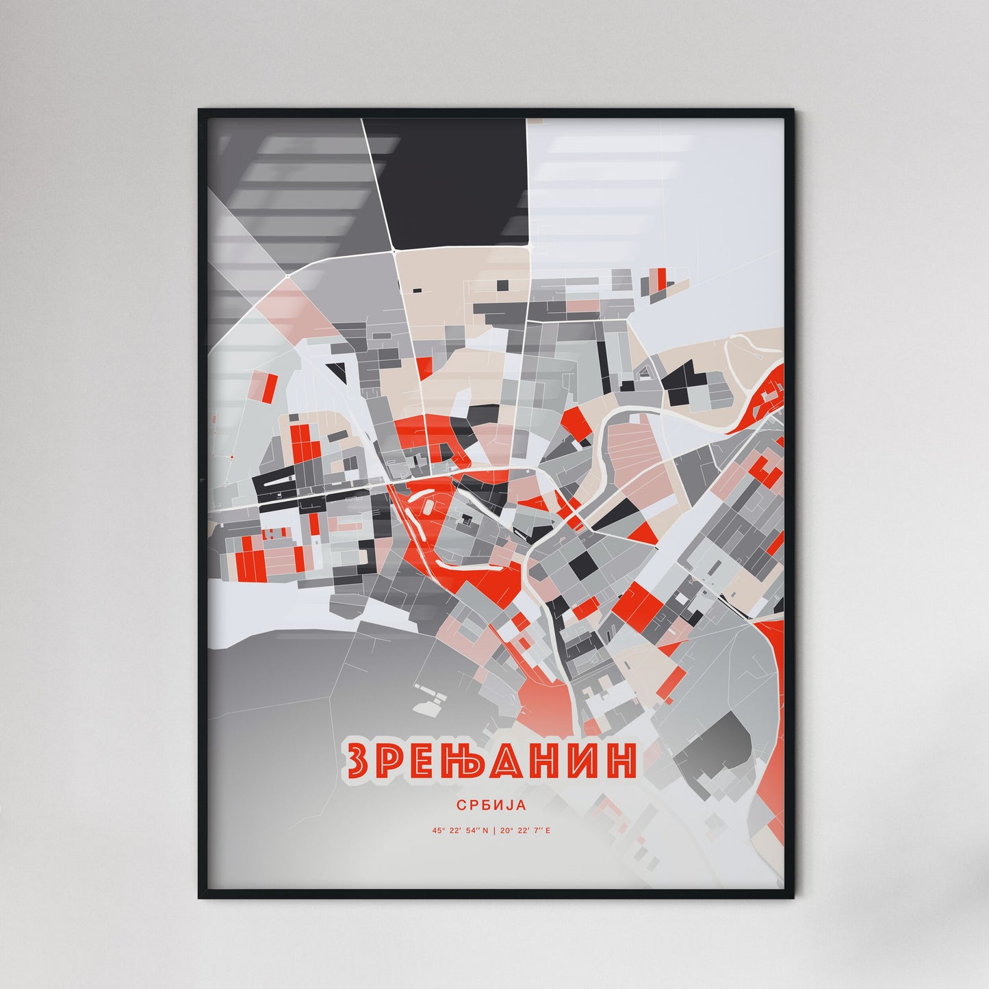 Colorful ZRENJANIN SERBIA Fine Art Map Modern