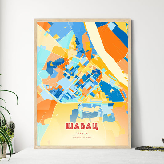 Colorful ŠABAC SERBIA Fine Art Map Blue Orange