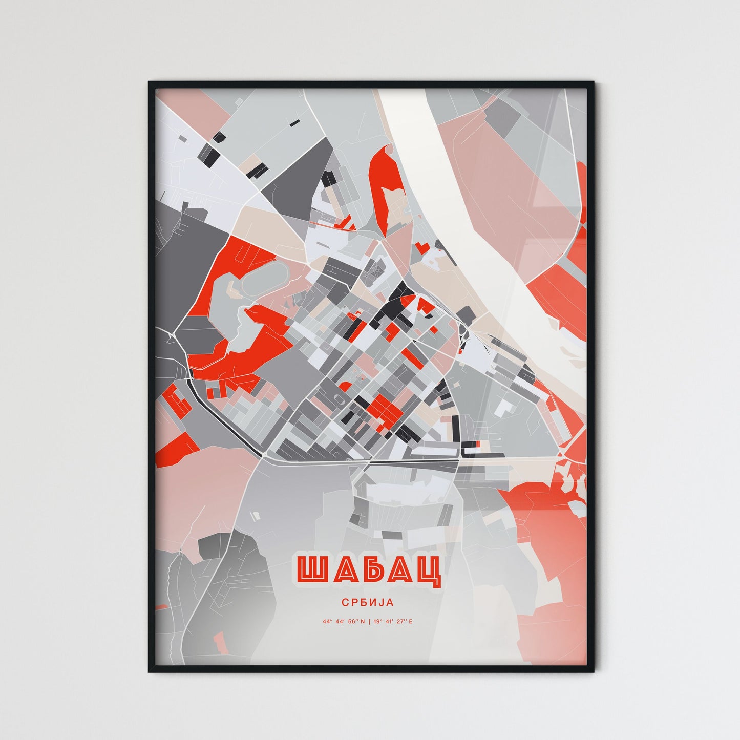 Colorful ŠABAC SERBIA Fine Art Map Modern