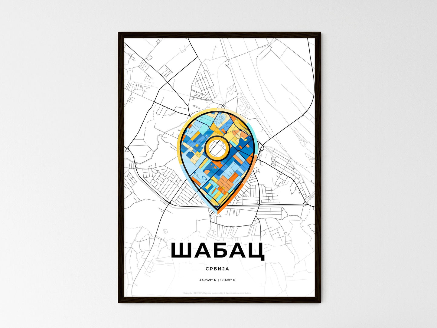 Šabac Serbia wedding art map with pointer icon