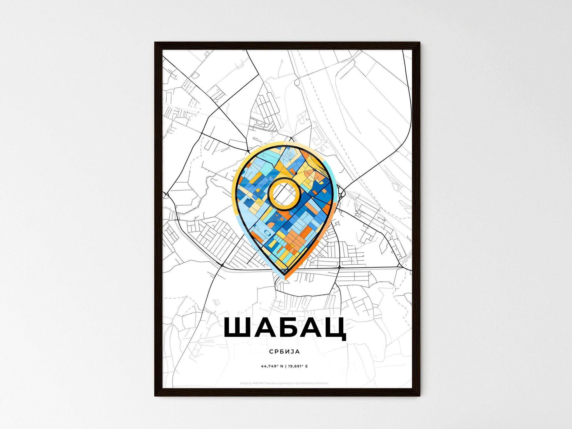 Šabac Serbia wedding art map with pointer icon