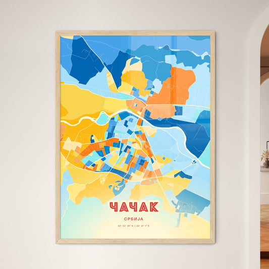 Colorful ČAČAK SERBIA Fine Art Map Blue Orange