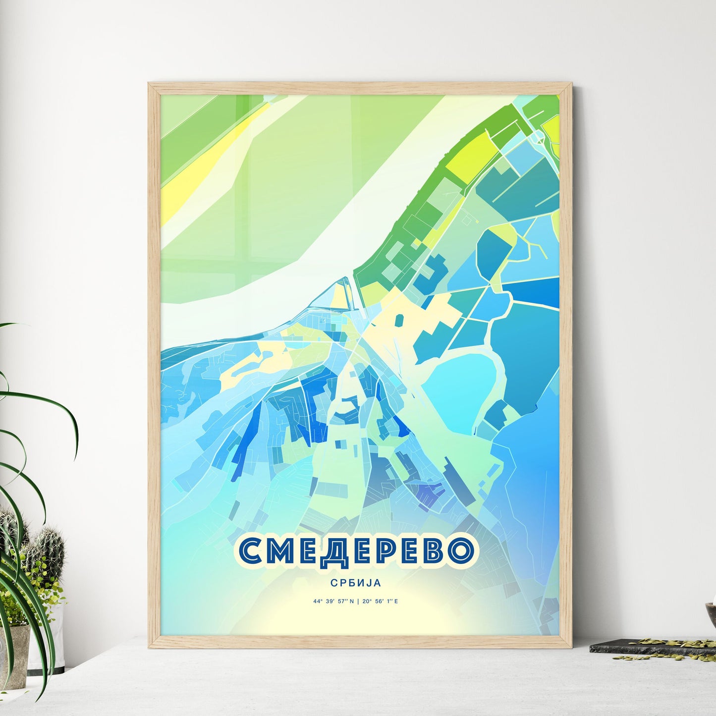 Colorful SMEDEREVO SERBIA Fine Art Map Cool Blue